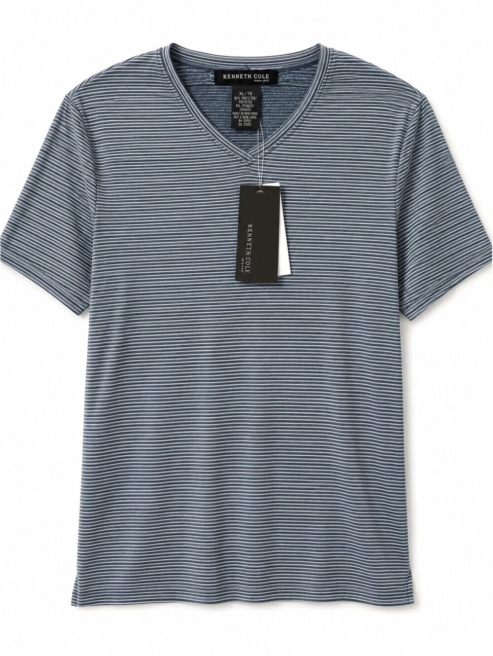 Kenneth Cole New York Men’s XL Gray Striped Textured V-Neck Stretch T-Shirt NWT
